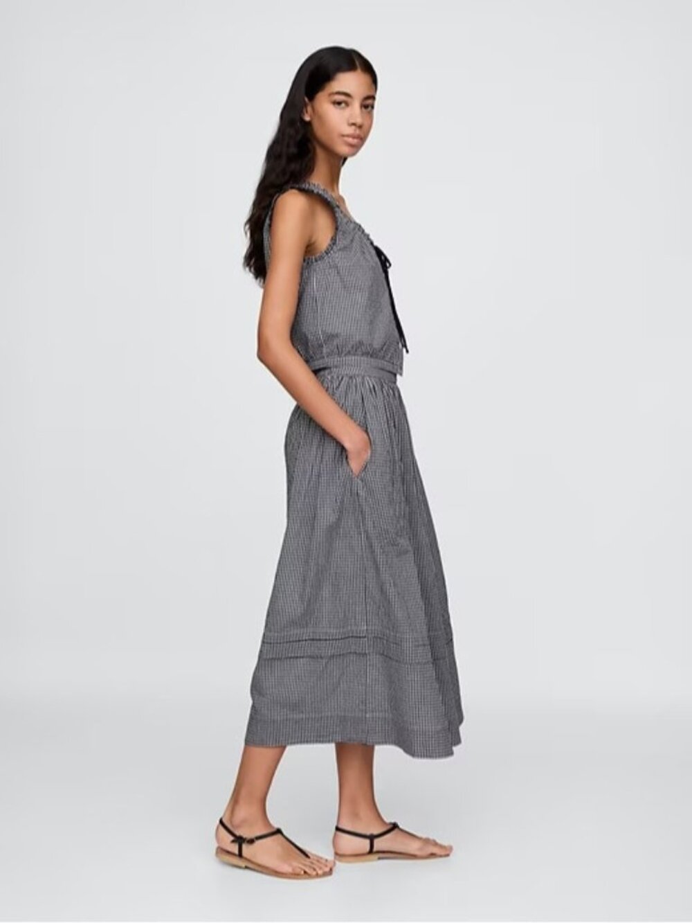 NWT GAP x Doen Gingham Midi Skirt in Navy Blue White Cotton S - Picture 2 of 6